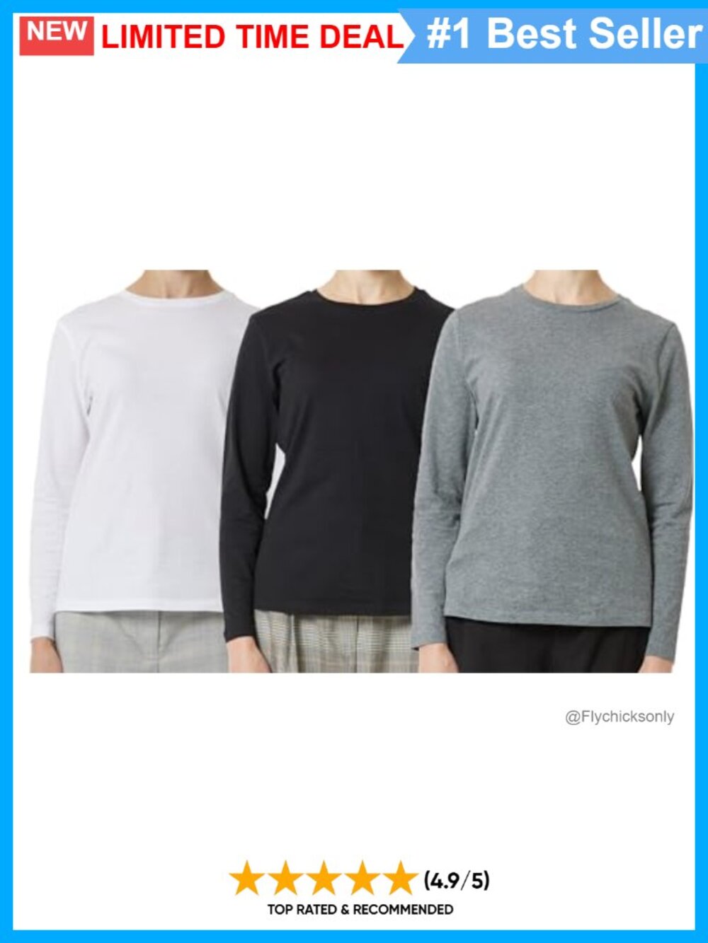 Women's 100% Cotton Crew Neck Long Sleeve T-Shirt